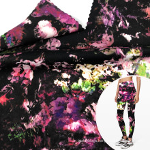 30D microfiber polyester 4 way stretch brushed spandex fitness leggings fabric with flower printed